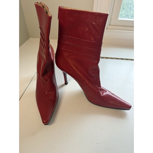 Stuart Weitzman Women's Heeled Red Leather Ankle Boots Size US 9.5 AA [jb] - Picture 1 of 5
